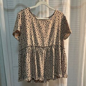 Entro Beige and Black Spotted Ruffle Blouse